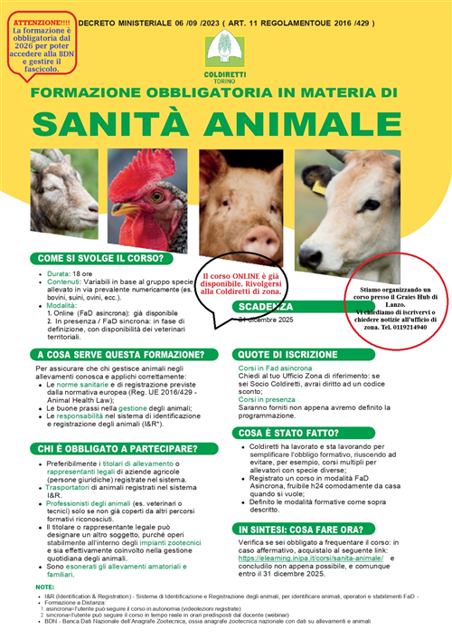 Formazione obbligatoria Sanità Animale